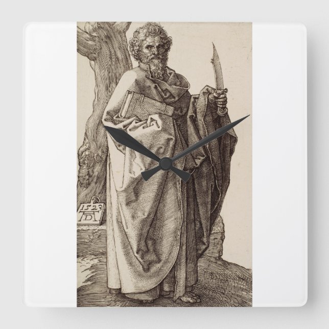 Saint Bartholomew, Apostel von Albrecht Durer Quadratische Wanduhr (Vorderseite)
