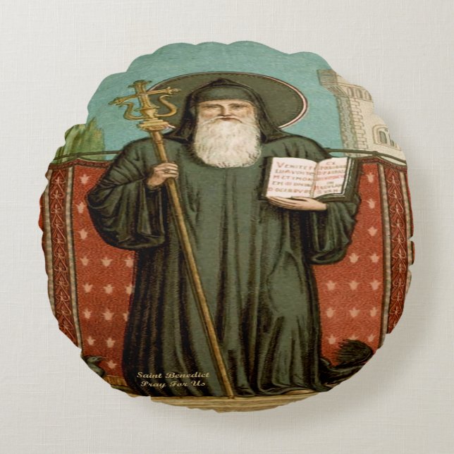 Saint Benedict of Nursia Rundes Kissen (Vorderseite)