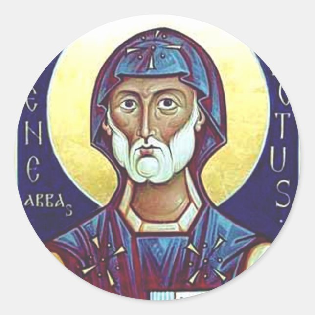 Saint-Benedikt von Nursia Runder Aufkleber (Vorderseite)