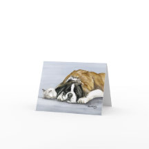 "Saint Bernard and Kitten" Dog Art Notecard