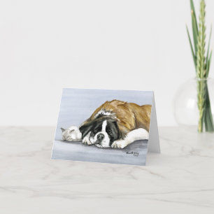 "Saint Bernard and Kitten" Dog Art Notecard Karte