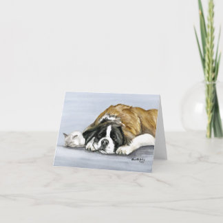 "Saint Bernard and Kitten" Dog Art Notecard Karte