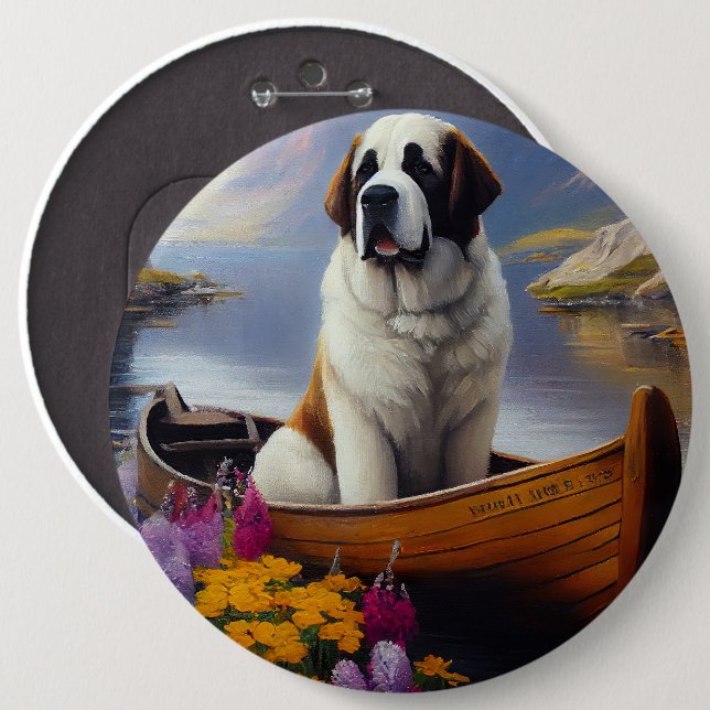 Saint Bernard auf dem Paddle: Ein Landschaftliches Button (Vorne & Hinten)