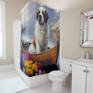 Saint Bernard auf dem Paddle: Ein Landschaftliches Duschvorhang