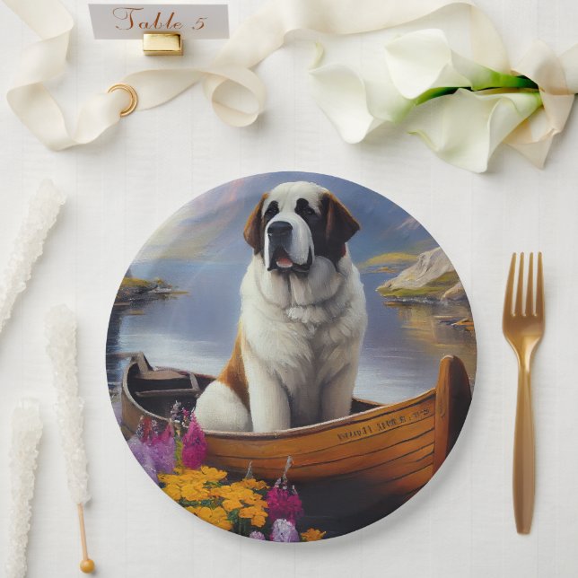 Saint Bernard auf dem Paddle: Ein Landschaftliches Pappteller (Hochzeit)