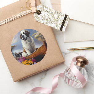 Saint Bernard auf dem Paddle: Ein Landschaftliches Runder Aufkleber