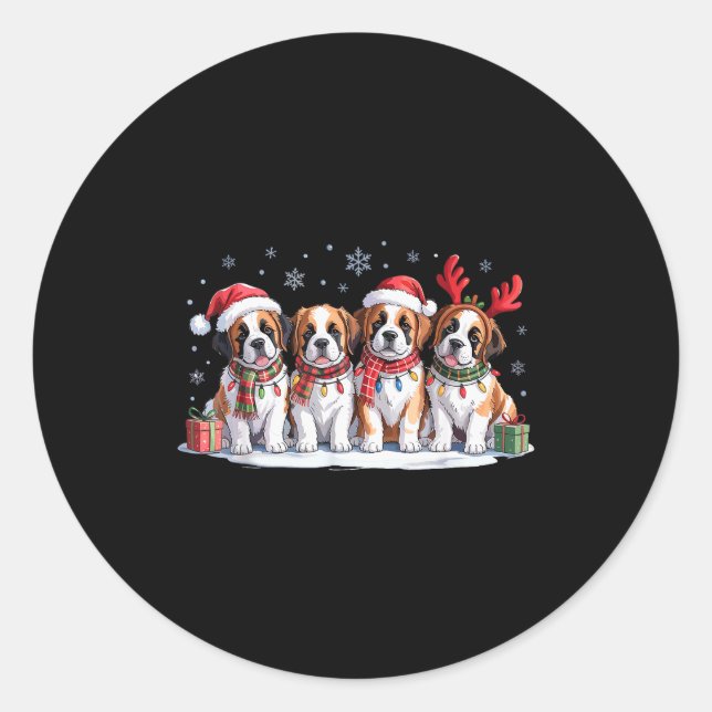 Saint Bernard Christmas Pupes Dog Lovers Funny Hol Runder Aufkleber (Vorderseite)