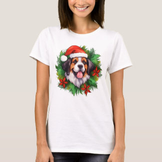 Saint Bernard Christmas Wreath T-Shirt