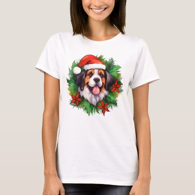 Saint Bernard Christmas Wreath T-Shirt (Vorderseite)