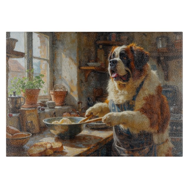 Saint Bernard Cooking in Kitchen Schneidebrett (Vorderseite)