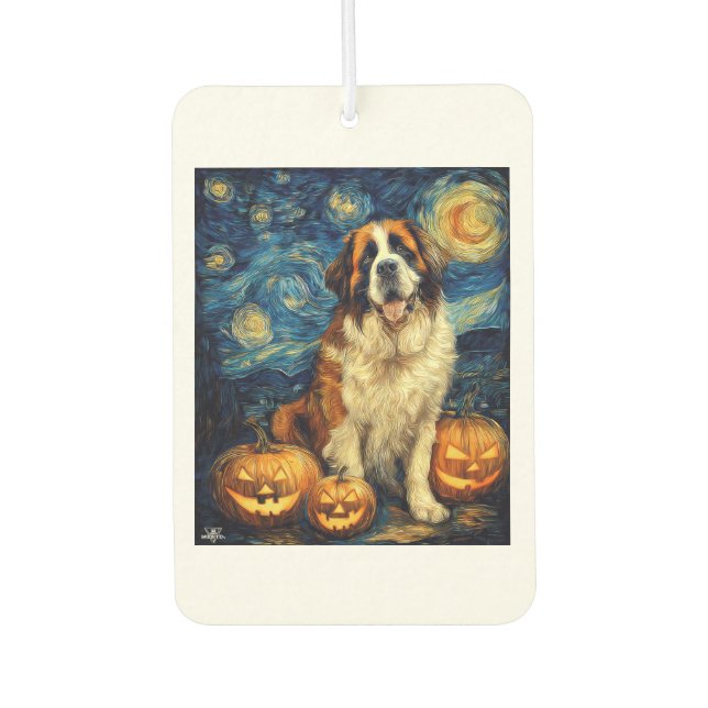 Saint Bernard Cute Dog Halloween Jack O Lantern Pu Autolufterfrischer (Vorderseite)