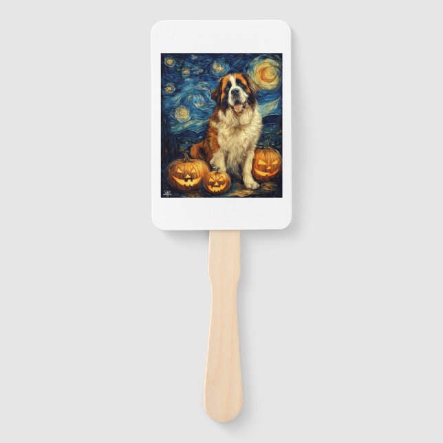 Saint Bernard Cute Dog Halloween Jack O Lantern Pu Fächer (Vorderseite)