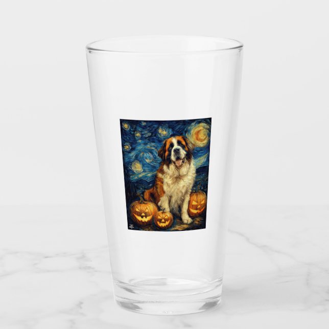 Saint Bernard Cute Dog Halloween Jack O Lantern Pu Glas (Vorderseite)