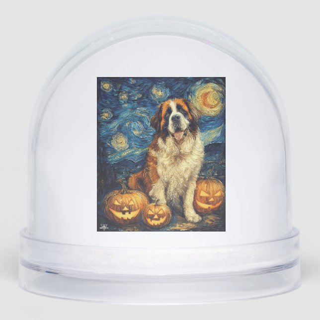 Saint Bernard Cute Dog Halloween Jack O Lantern Pu Schneekugeln (Vorderseite)
