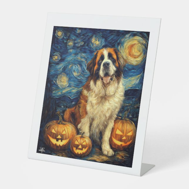 Saint Bernard Cute Dog Halloween Jack O Lantern Pu Sockelschild (Vorderseite)