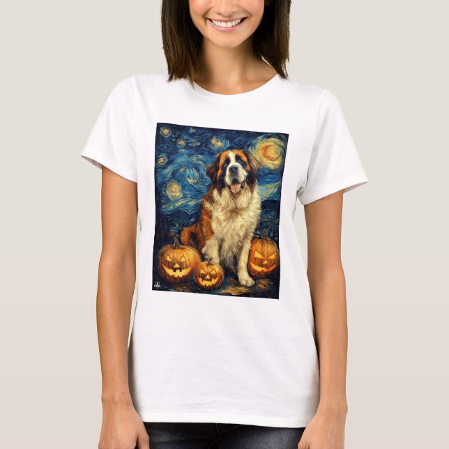 Saint Bernard Cute Dog Halloween Jack O Lantern Pu T-Shirt (Vorderseite)