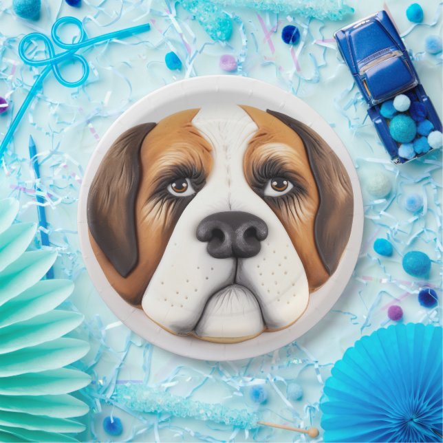 Saint Bernard Dog 3D Inspiriert Pappteller (Party)