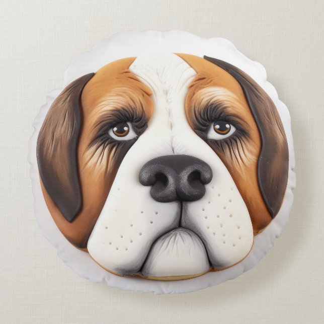 Saint Bernard Dog 3D Inspiriert Rundes Kissen (Vorderseite)