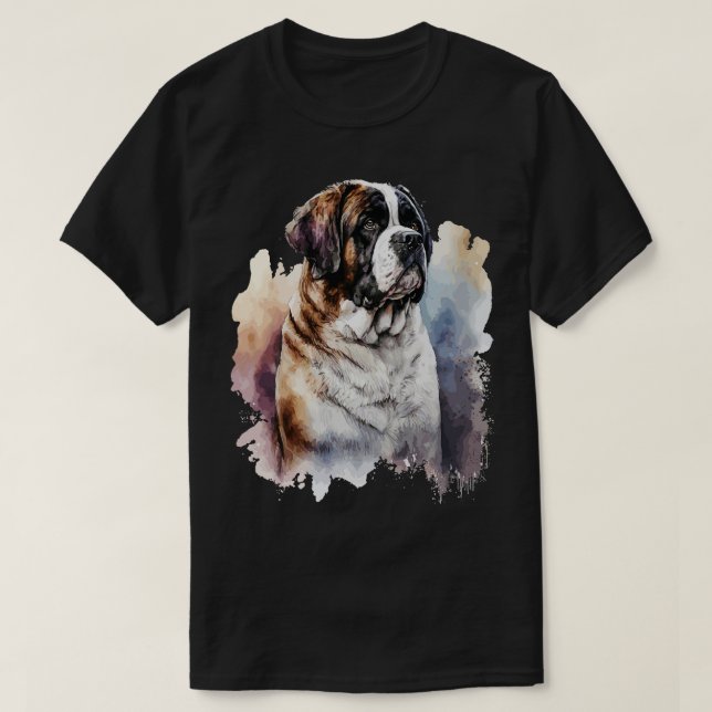 Saint Bernard Dog Aquarellbild T-Shirt (Design vorne)