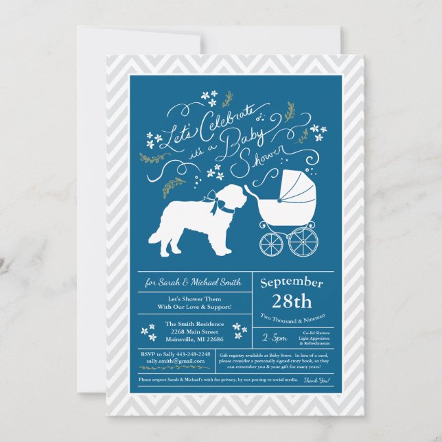 Saint Bernard Dog Baby Shower Boy Blue Einladung (Vorderseite)