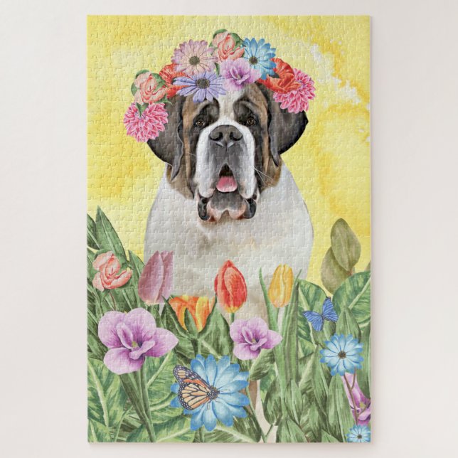 Saint Bernard Dog Blume Puzzle (Vertikal)