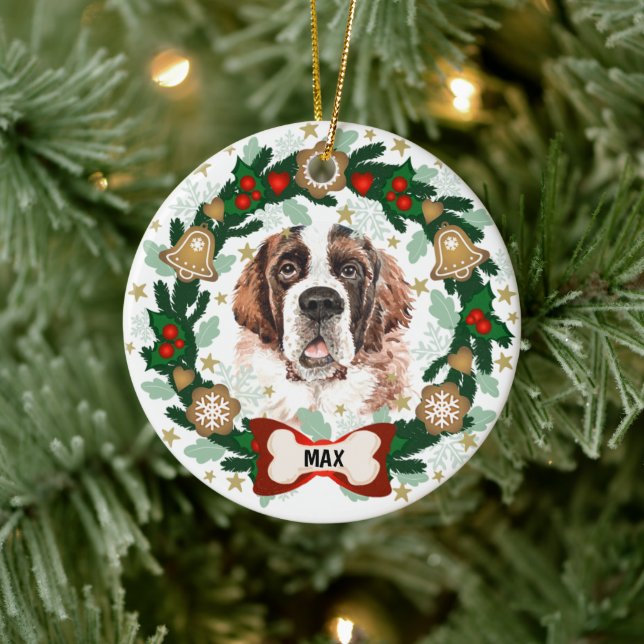 Saint Bernard Dog Christmas Cookie Wreath Keramik Ornament (Baum)