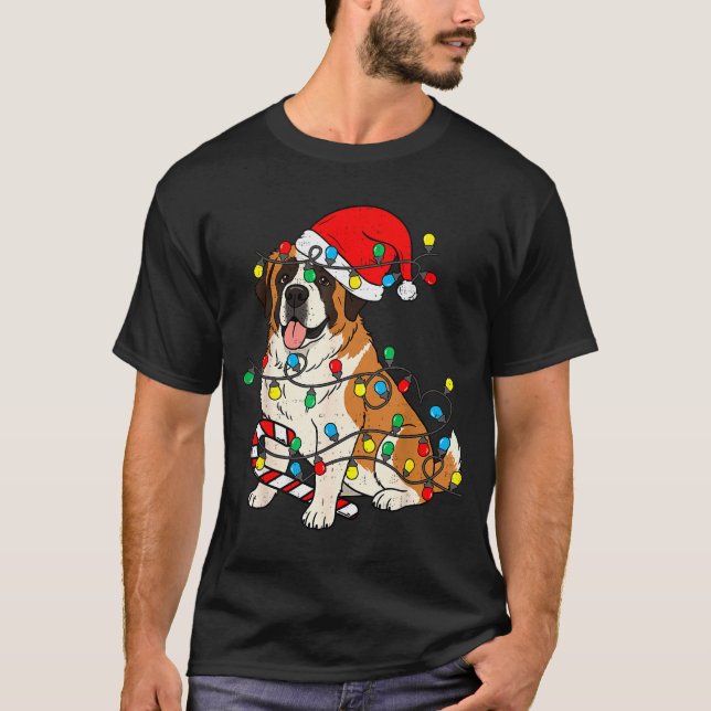 Saint Bernard Dog Christmas Lights Santa Xmas Pet  T-Shirt (Vorderseite)