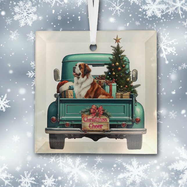 Saint Bernard Dog Farm Truck Weihnachten Ornament Aus Glas (Von Creator hochgeladen)