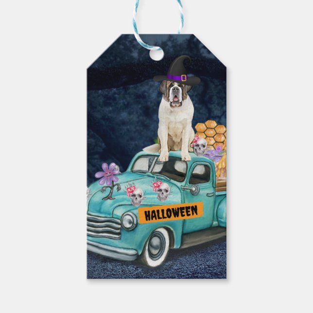 Saint Bernard Dog Halloween Lkw Beängstigende Nach Geschenkanhänger (Vorderseite)