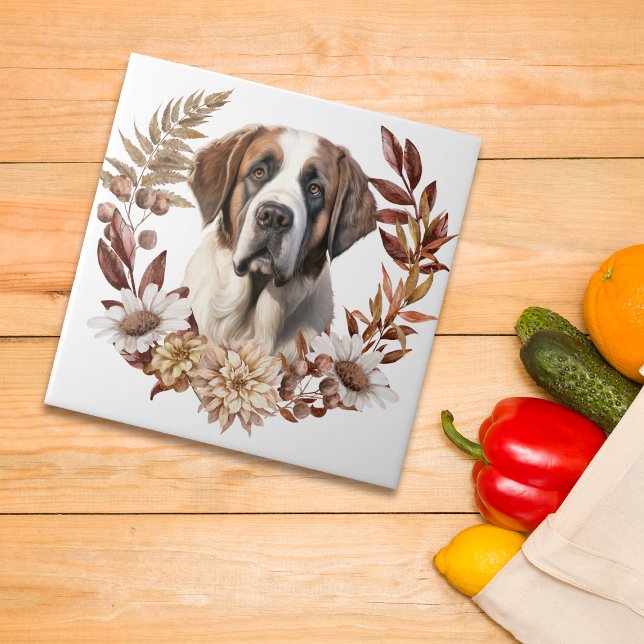 Saint Bernard Dog Herbstkranz Fliese (Von Creator hochgeladen)