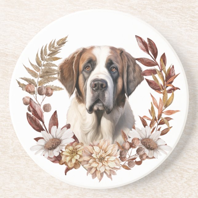 Saint Bernard Dog Herbstkranz Getränkeuntersetzer (Vorne)