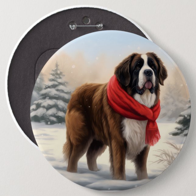 Saint Bernard Dog im Schnee Weihnachten Button (Vorne & Hinten)