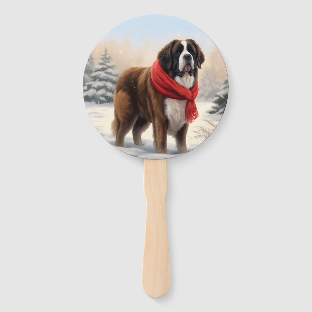Saint Bernard Dog im Schnee Weihnachten Fächer (Vorderseite)