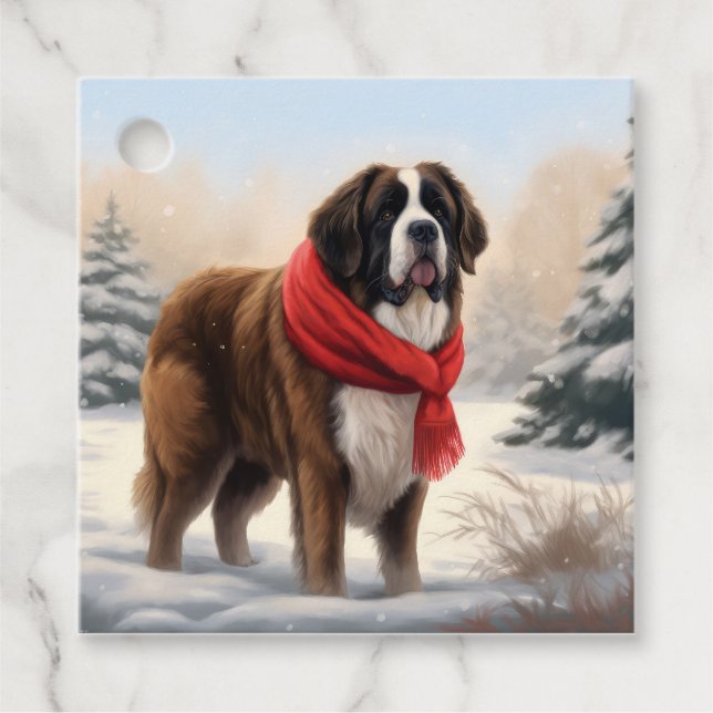 Saint Bernard Dog im Schnee Weihnachten Geschenkanhänger (Vorderseite)