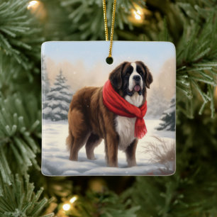 Saint Bernard Dog im Schnee Weihnachten Keramikornament