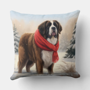 Saint Bernard Dog im Schnee Weihnachten Kissen