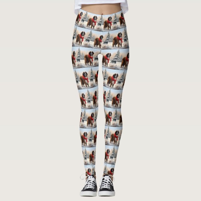 Saint Bernard Dog im Schnee Weihnachten Leggings (Vorderseite)