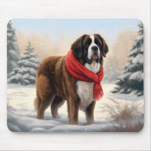 Saint Bernard Dog im Schnee Weihnachten Mousepad