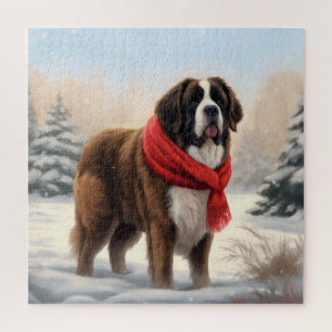 Saint Bernard Dog im Schnee Weihnachten Puzzle