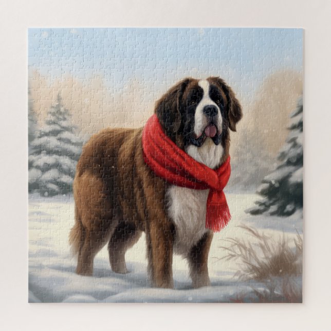Saint Bernard Dog im Schnee Weihnachten Puzzle (Vertikal)