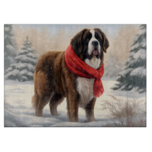 Saint Bernard Dog im Schnee Weihnachten Schneidebrett