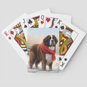 Saint Bernard Dog im Schnee Weihnachten Spielkarten