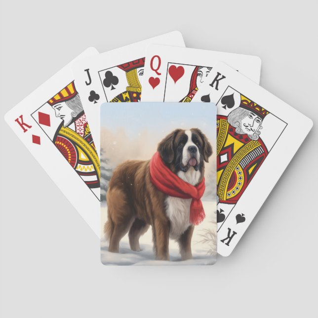 Saint Bernard Dog im Schnee Weihnachten Spielkarten (Rückseite)
