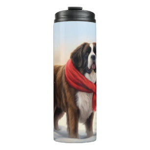 Saint Bernard Dog im Schnee Weihnachten Thermosbecher