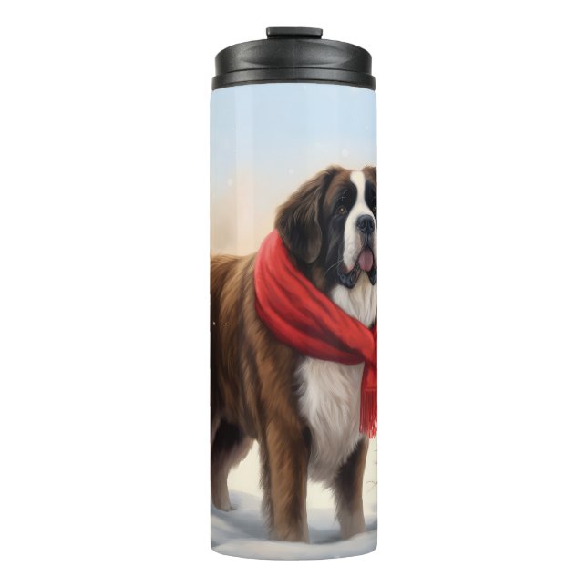 Saint Bernard Dog im Schnee Weihnachten Thermosbecher (Vorderseite)