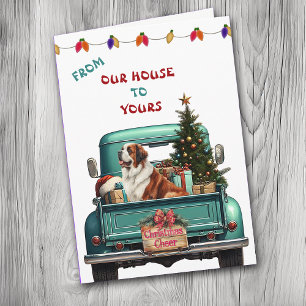 Saint Bernard Dog Retro Farm Truck Weihnachtskarte Feiertagskarte