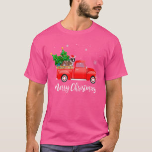 Saint Bernard Dog Riding Red Truck Weihnachten T-Shirt