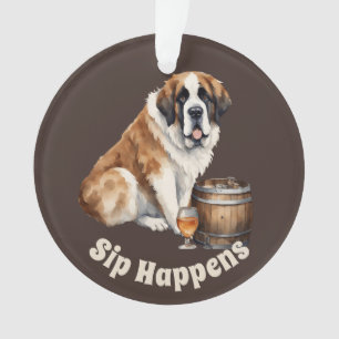 Saint Bernard Dog Sip Happens Ornament