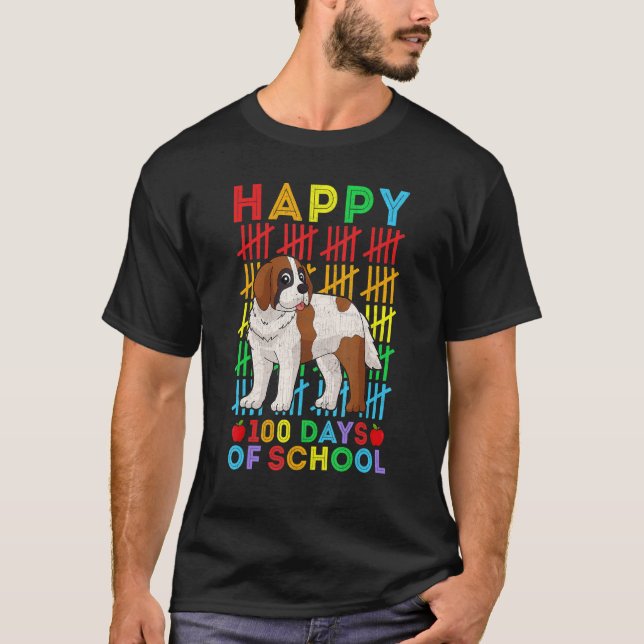 Saint Bernard Dog Teacher Student Happy 100 Days o T-Shirt (Vorderseite)