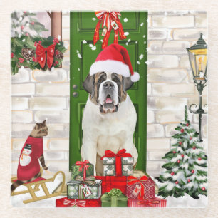 Saint Bernard Dog Weihnachten Glasuntersetzer